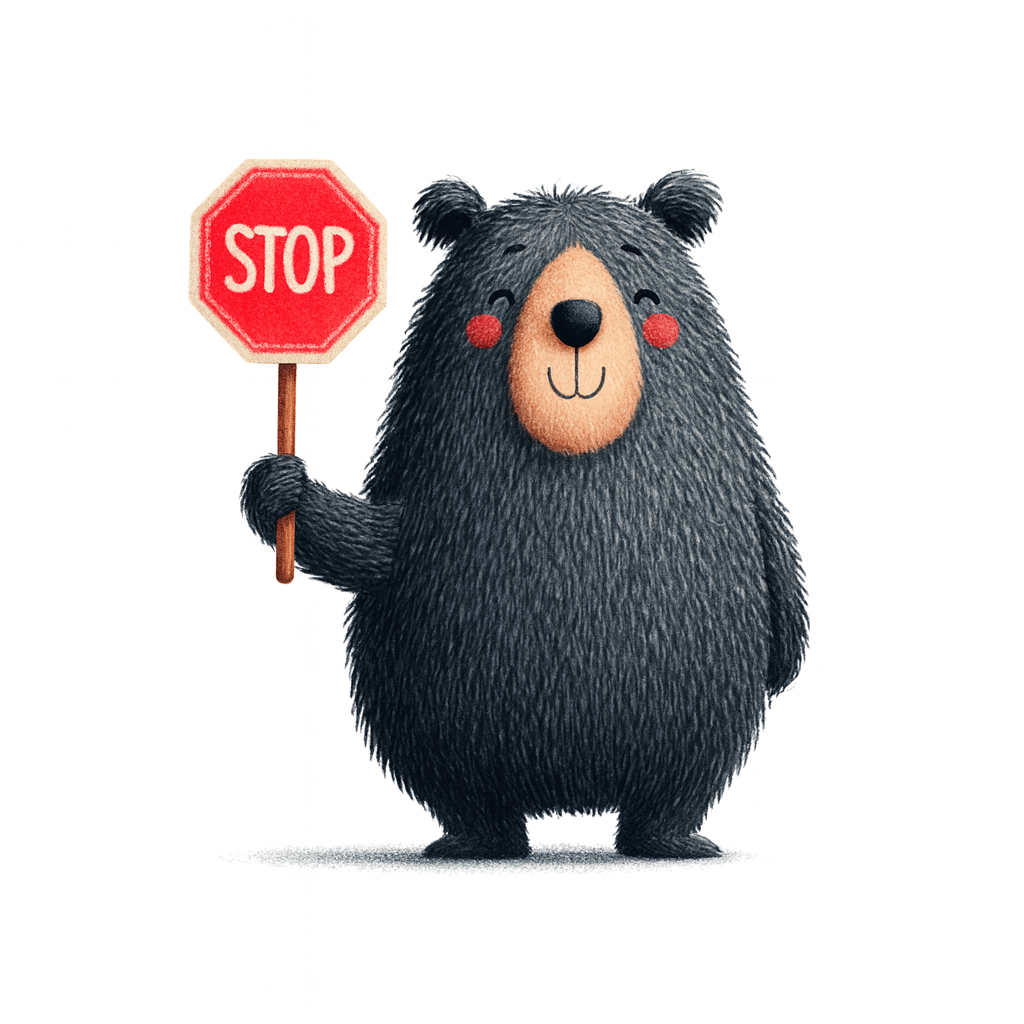 Bear holding stop sign